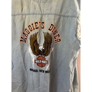 Vintage  Biker's Edge Denim Sleeveless Shirt XL Maggie's Diner Eagle Graphic